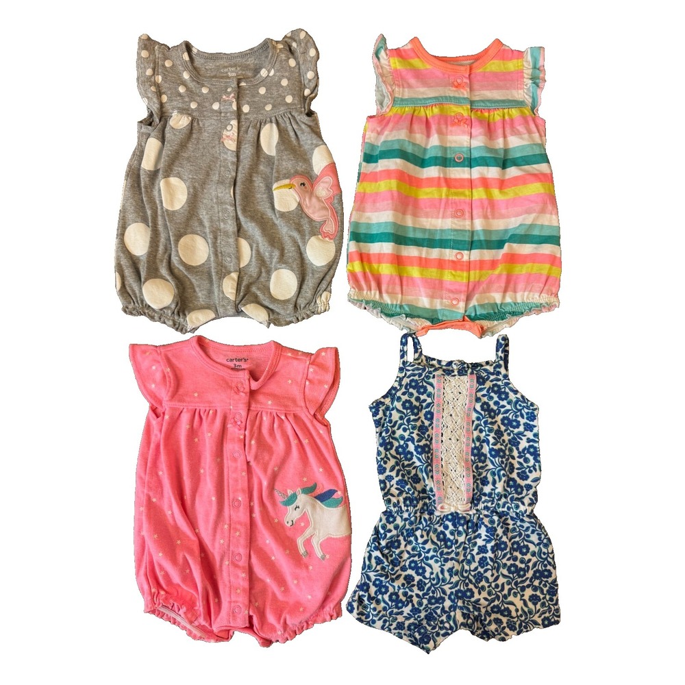 Carters Baby Girl Clothes Lot 3 Months Rompers Outfits Summer Bundle Unicorn Dot